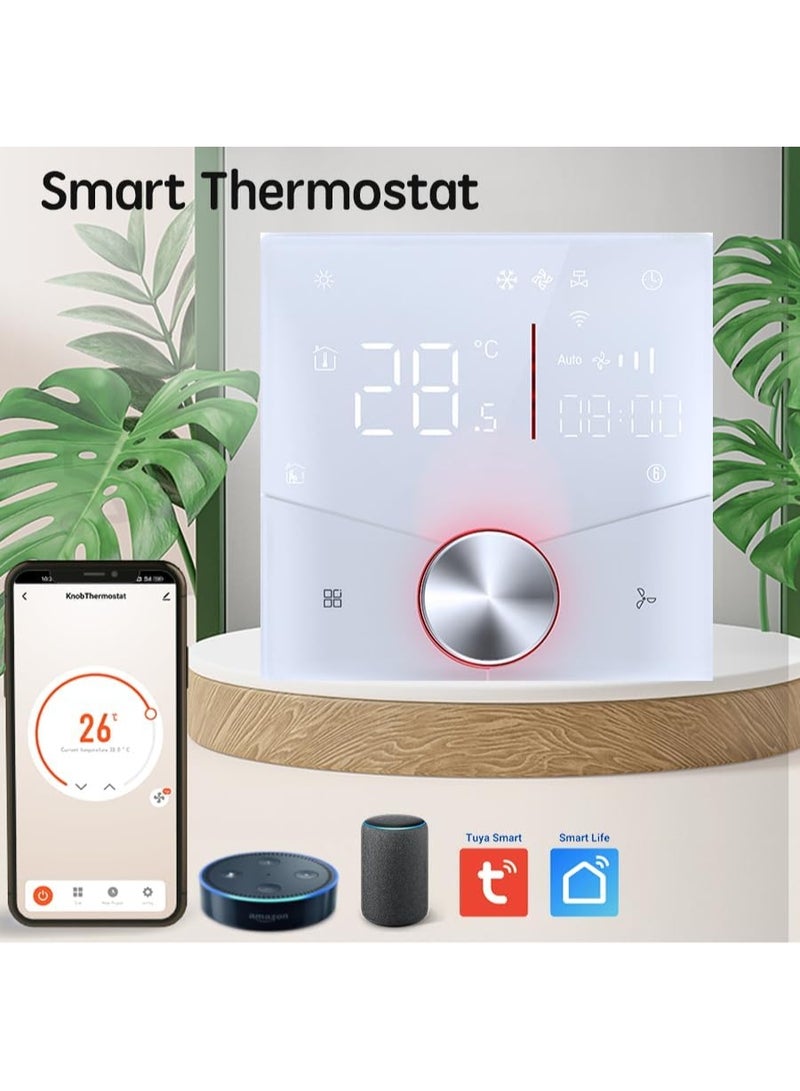 UanTii Smart Thermostat Tuya Wifi Central AC Thermostat 2 Pipe, Smart Knob HVAC Fan Coil Smart Temperature Controller App and Voice Control (White 240V) - Image 5